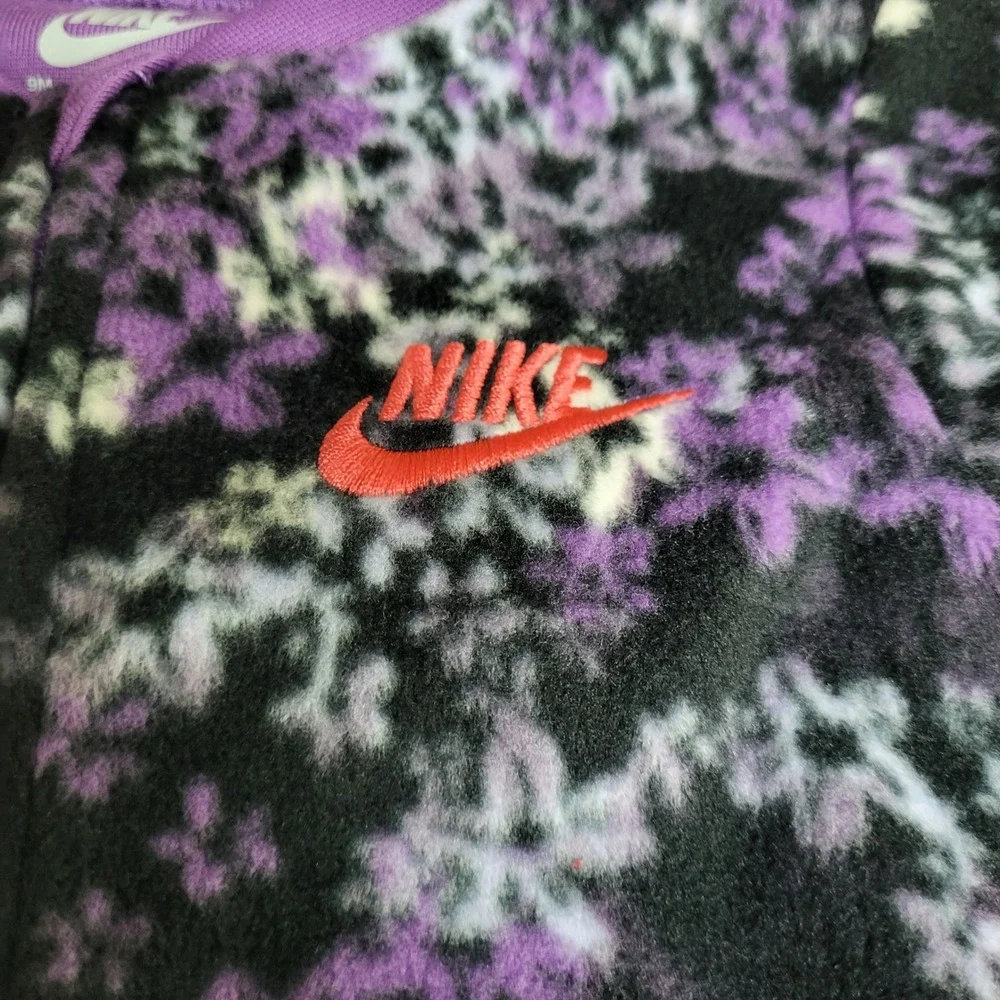 Nike Baby Girls‎ Fleece Footed Pajamas Jumpsuit Purple Floral Print Size 9M NWT